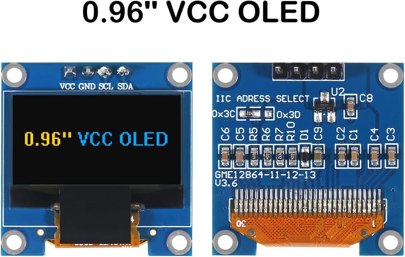 XIITIA 6pcs 0.96 inch OLED IIC I2C Display Module SSD1306 128x64 LCD Screen Driver with 30pin Dupont Cables for Arduino Projects(Yellow Blue/VCC Screen) - Image 2